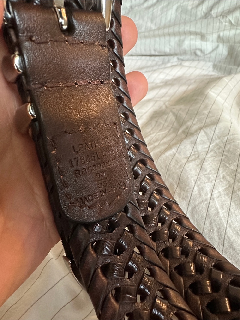 Perry Ellis - Braided Leather Men’s Belt - Dark Brown - Picture 2 of 3